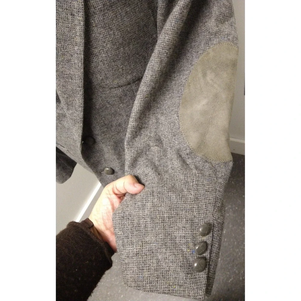 Hunt Valley Vintage Men's 44R Tweed Elbow Patches Gray Wool Blazer Jacket Coat
